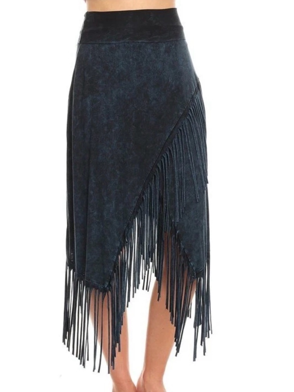 T-Party Fringed Asymmetric Midi Skirt